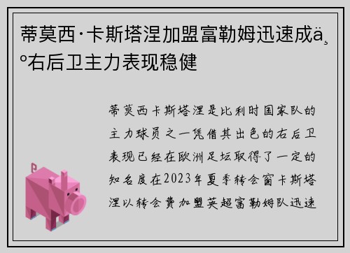 蒂莫西·卡斯塔涅加盟富勒姆迅速成为右后卫主力表现稳健